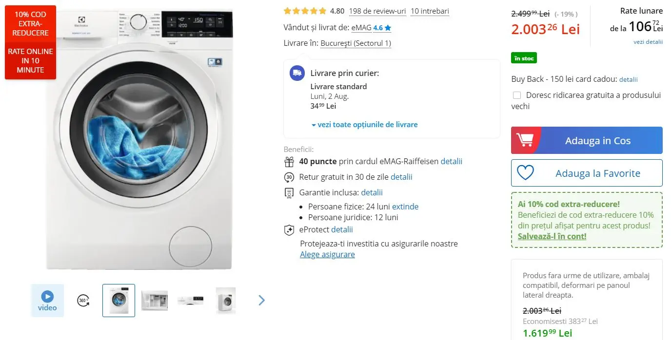Masina de spalat rufe Electrolux PerfectCare600